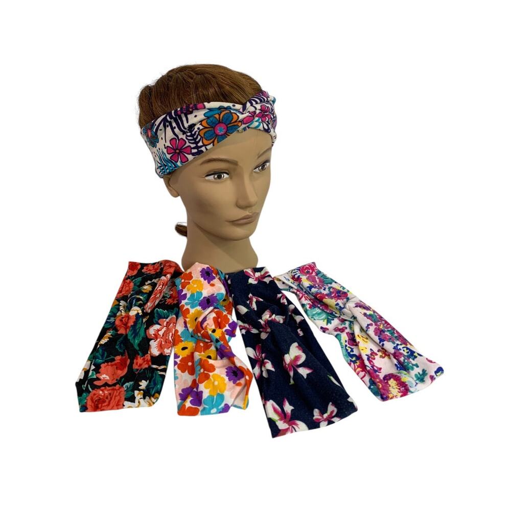 Lot of 5 Fabric Headbands Adult Soft Floral Vibrant Color